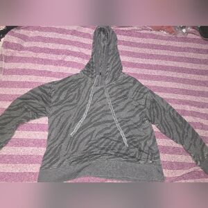 Gray Pullover Sweater with Hood and Long Sleeves